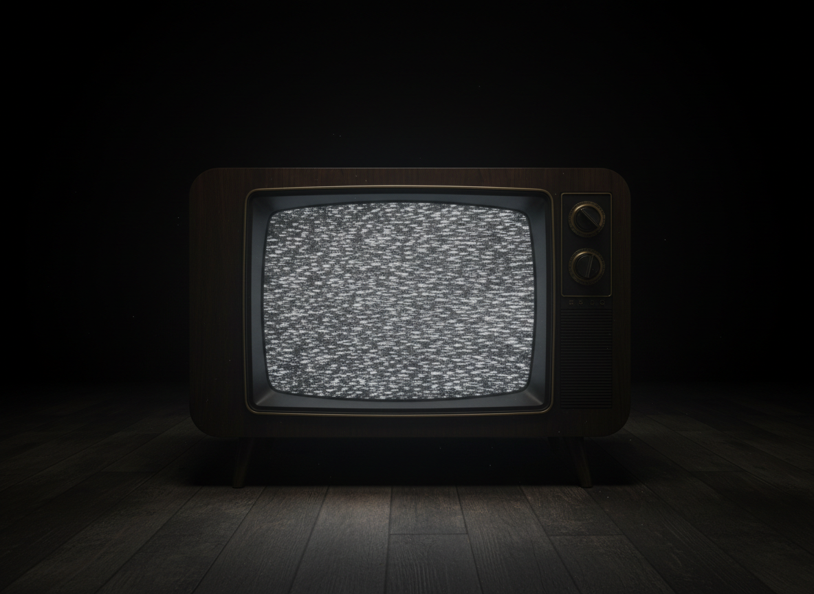A vintage television set with TV static noise as a background