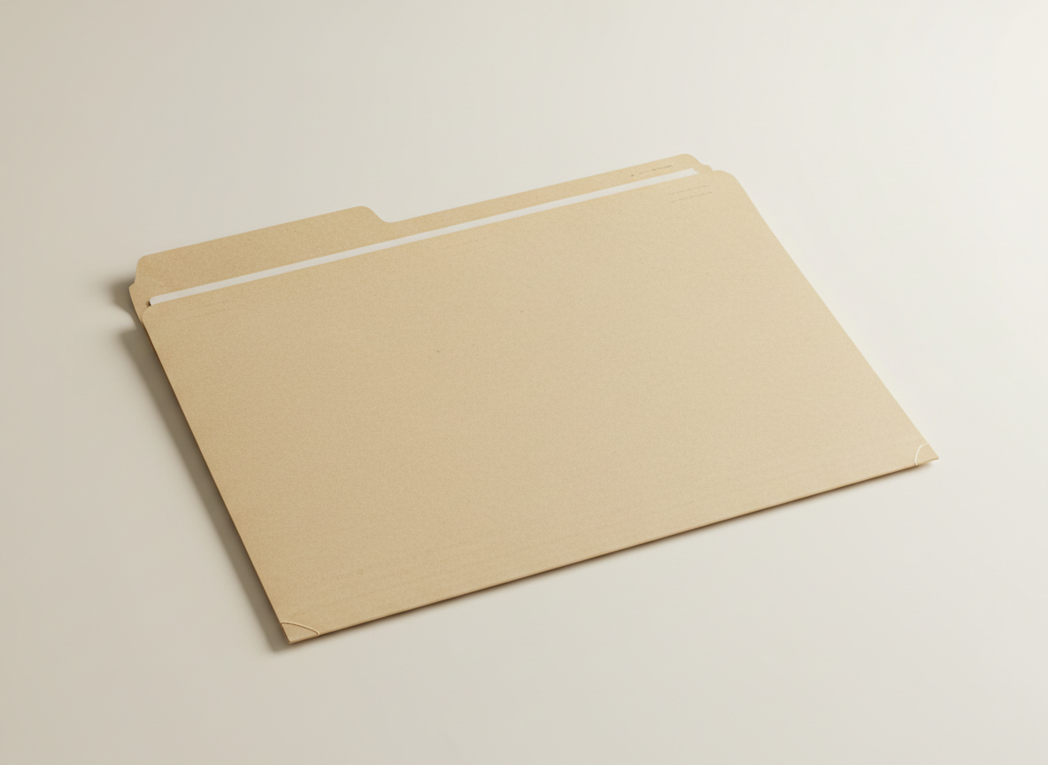 A vintage manila folder, slightly worn, on a plain surface